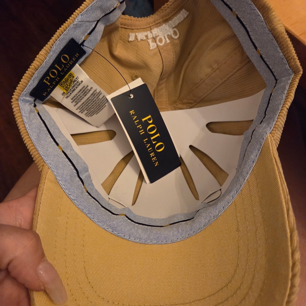 Ralph Lauren Corduroy Polo Player Cap in Tan with Red Accent - Picture 8 of 8